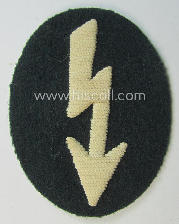 WH (Heeres) trade- and/or special-career insignia ie. hand-embroidered signal-blitz (being a maker-marked and unusually dated(!) example as executed in white) as was intended for a soldier serving within the: 'Infanterie-Truppen'