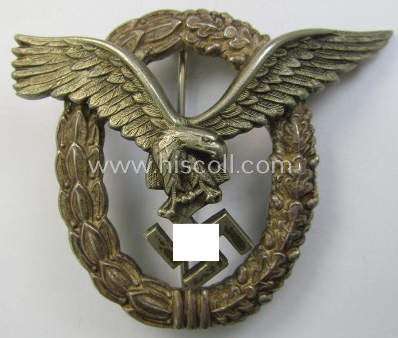 Superb - and just moderately used! - WH (Luftwaffe) 'Flugzeugführer-Abzeichen' (or: pilots'-badge) being a neatly maker- (ie. 'GWL'-) marked- and/or: 'Buntmetall'-based example as was produced by the maker: 'Gebrüder Wegerhoff'