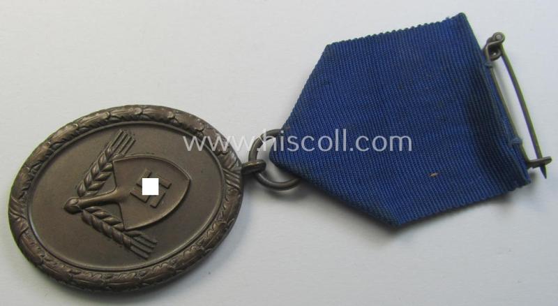 Attractive example of a: RAD (ie. 'Reichsarbeitsdienst'): 'Dienstauszeichnung 4. Stufe für Männer' as was intended for 4 years loyal-service and that comes mounted onto its period (broad-sized) ribbon (ie. 'Bandabschnitt')