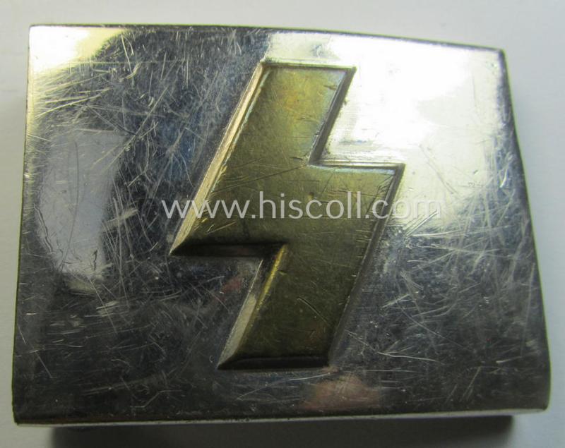 Attractive, DJ (ie. 'Deutsches Jungvolk') silver-coloured- (ie. typical nickle-chromed) belt-buckle (ie. 'Koppelschloss') being a non-maker-marked example that comes in a just moderately used- ie. truly worn, condition