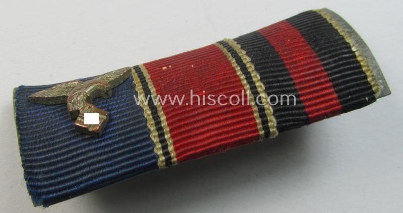 Neat, three-pieced WH (Luftwaffe) ribbon-bar (ie. 'Band- o. Feldspange') resp. showing the ribbons for a: WH (Luftwaffe) 'Dienstauszeichnung' (of the 4 th class) and an Austrian- and: Czech 'Anschluss'-medal