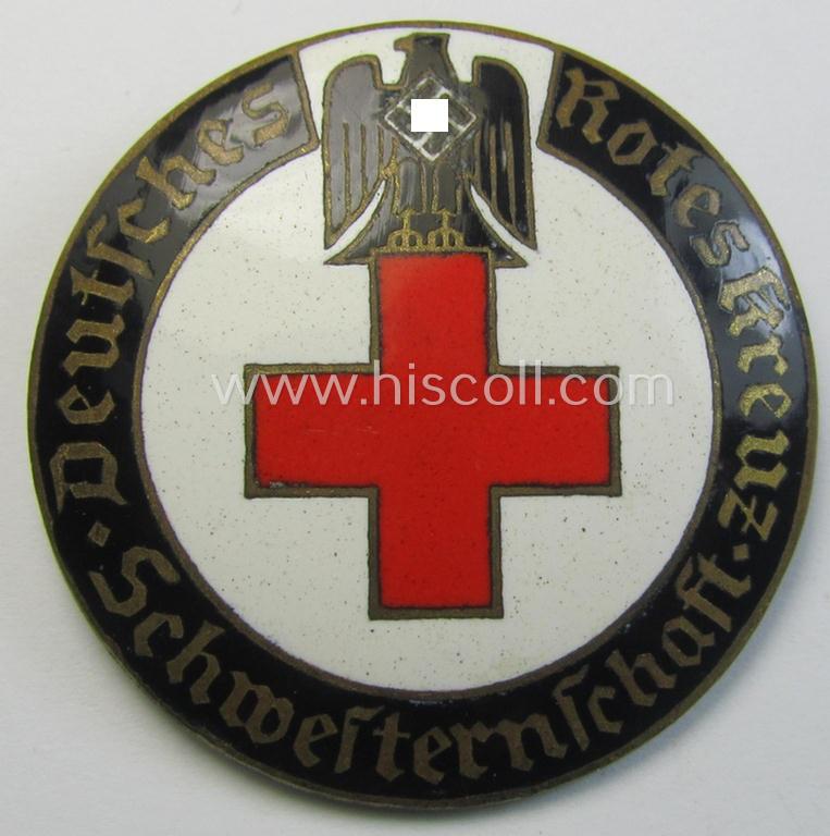 Superb, DRK (ie. 'Deutsches Rotes Kreuz') so-called: nurses'-badge entitled: 'Schwesternschaft' being a desirable, larger-sized version showing an engraved bearers'-number: ('563') and towns'-name: ('Dresden')