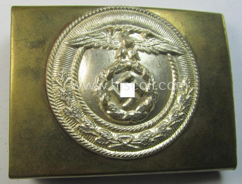 Superb - and hardly used! - typically non-maker-marked and/or regular-sized example of a pre-war-period, so-called: SA (ie. 'Sturmabteilungen') copper- (ie. 'messing'-) based belt-buckle (ie. 'Koppelschloss für Mannschaften der Sturmabteilungen')