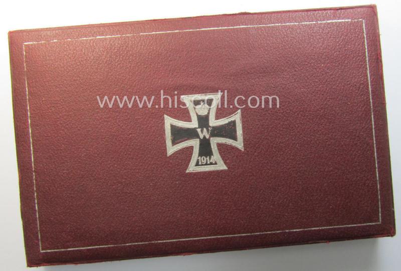 Very unusual, WWI-period: 'Eisernes Kreuz II. Klasse' (or: iron cross second class) being maker- (ie. 'M'-) marked example that came stored in its (very unusual & possibly unique!) larger-sized presentation-case