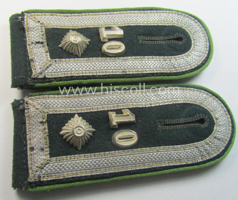 Attractive - fully matching and actually scarcely found! - pair of 'cyphered' WH (Heeres) early- (ie. mid-) war-period- (ie. 'M36- o. M40'-pattern-) NCO-type shoulderstraps as was intended for usage by a: 'Feldwebel des Panzer-Grenadier-Rgts. 10'