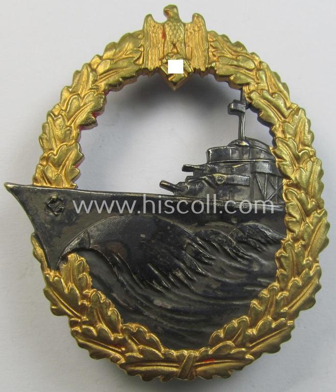 Superb, WH (Kriegsmarine) 'Zerstörerkriegsabzeichen' (or: destroyers'-war-badge) being a 'Buntmetall'-based, non-maker-marked- and/or 'high-quality'-produced example by the desirable maker: 'O. Schickle'