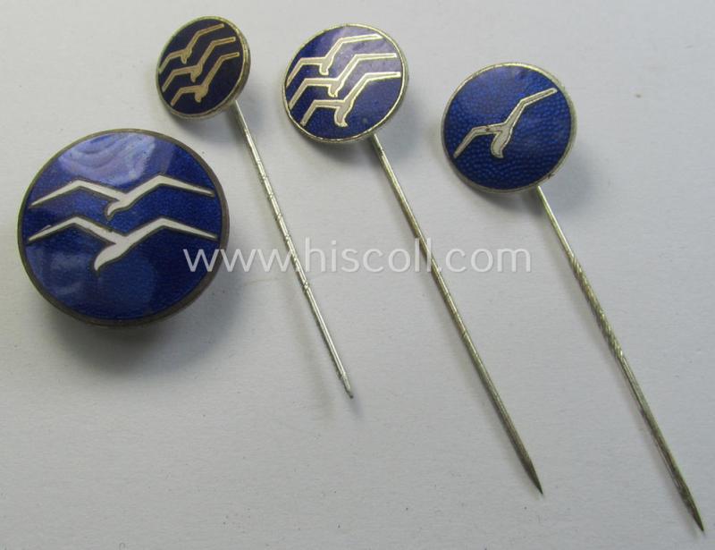 Attractive, enamelled example of a: DLV (ie. 'Deutscher Luftsportsverband') related so-called: 'Segelflieger-C-Abzeichen' (being a non-maker-marked example that bears a unique serial-number that reads: '18587') and that comes with 3 lapel-pins