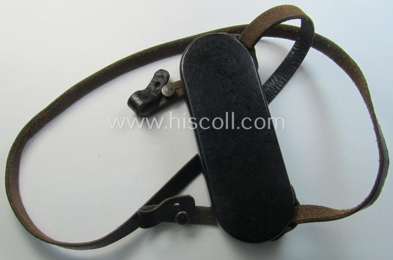 'Standard-issue'-type, WH binoculars ie. 'Dienstglas 6 x 30' so-called: 'protective-cover' as executed in black-coloured 'Bakelite' that comes complete with its leather-based and/or full-length carrying-strap (ie. 'Tragelasche')