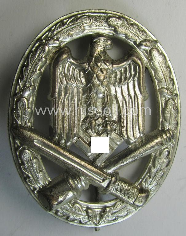 Superb - and hardly used- nor worn! - 'Allgemeines Sturmabzeichen' (or: General Assault Badge ie. GAB) being a (typical) unmarked 'Buntmetall'-based and/or actually scarcely seen 'hollow-back'-version as produced by the: 'Otto Schickle'-company