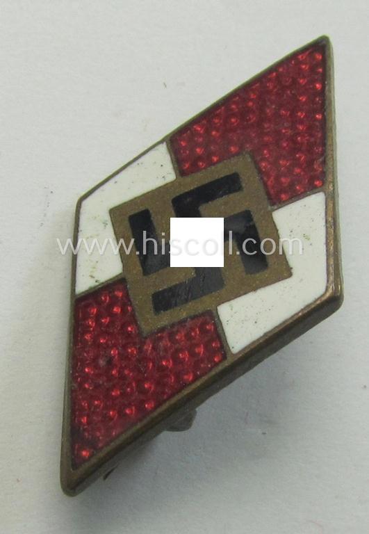 HJ (ie. 'Hitlerjugend') enamelled 'Raute' that is void of an: 'RzM'-makers'-designation