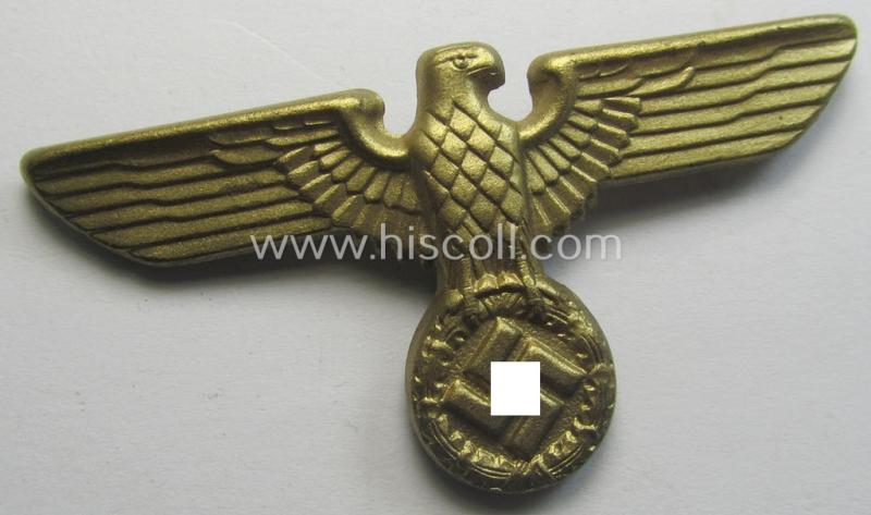 Bright-golden-coloured- and/or: zinc-based - (political-styled) visor- (ie. 'Schirmmützen'-) cap-eagle being a detailed example that is neatly: 'RzM' and/or 'M1/101' marked