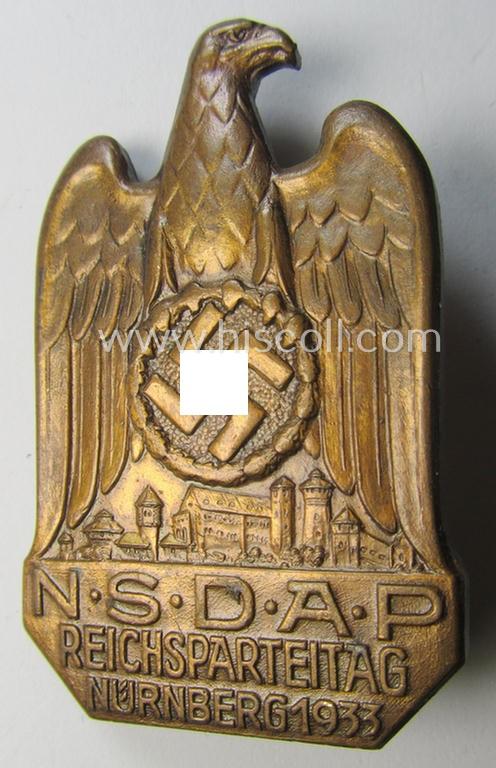 N.S.D.A.P.-related 'tinnie' (ie. 'Tagungs- o. Veranstaltungsabzeichen'): 'N.S.D.A.P. Reichsparteitag - Nürnberg 1933'