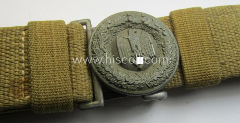 WH (Heeres) 'tropical-issue'- (ie. DAK- or 'Deutsches Afrika Korps'-related-) webbing-based, officers'-type belt- and buckle set (aka: 'Tropenfeldbinde für Offiziere des Heeres')