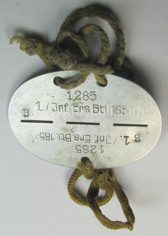 Aluminium-based, WH (Heeres) ID-disc on cord: '1./Inf.Ers.Btl. 185'