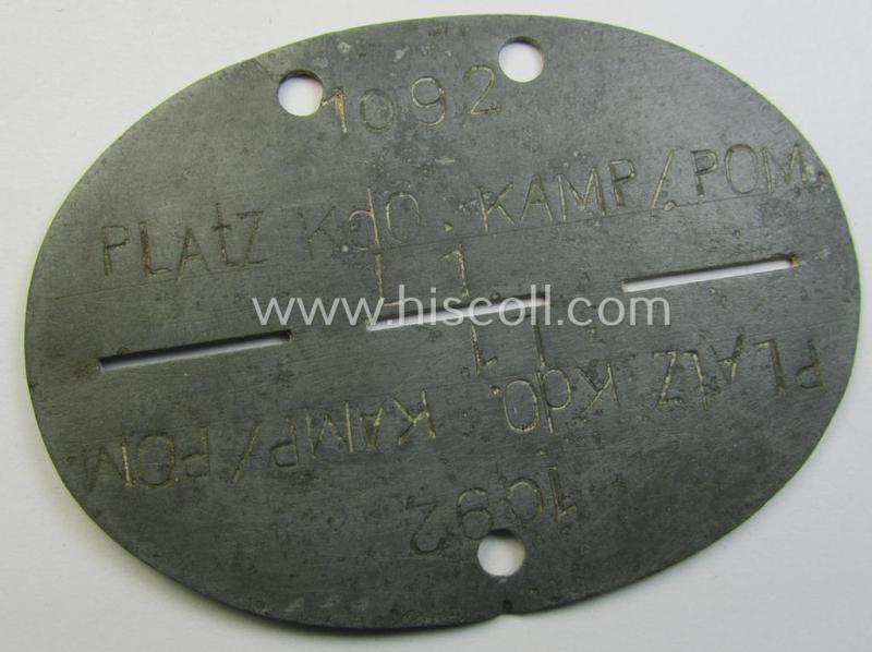 WH (Luftwaffe) related ID-disc (ie. 'Erkennungsmarke'): 'Platz Kdo. Kamp/Pom. L1'
