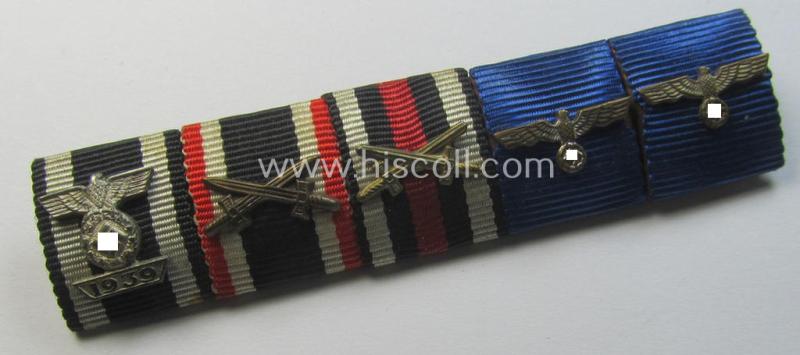 Superb, 5-pieced WH 'Feld- o. Bandspange' showing resp. the ribbons for a: WWI-period 'EK II. Kl.' (with detailed 'Wiederhohlungs-Spange Miniatur'!), a: 'KvK II.Kl. mit Schw.', an: 'FKK 14-18 mit Schw.' and two WH 'DA' (with attached devices)