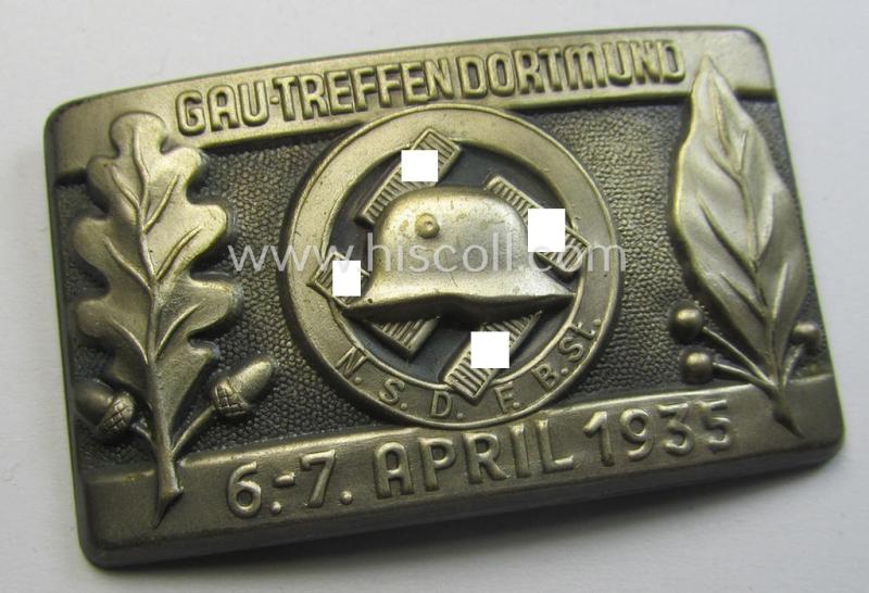 Commemorative, 'Nat.Soz. Deutscher Frontkämpferbund Stahlhelm'- (or: 'N.S.D.F.B.St.'-) related 'tinnie': 'Gau-Treffen Dortmund - 6.7. April 1935'