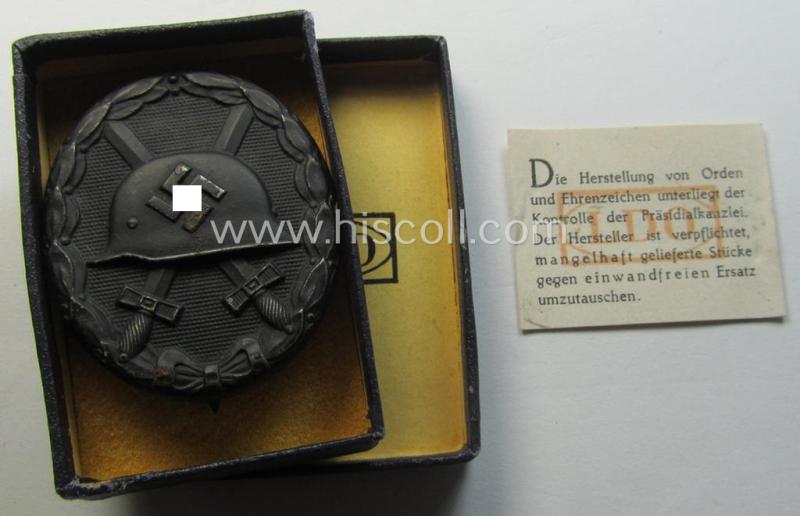 'Verwundeten-Abzeichen in Schwarz' being a maker- (ie. 'L/56'-) marked example by: 'Funcke & Brüninghaus' in its 'LDO'-type etui