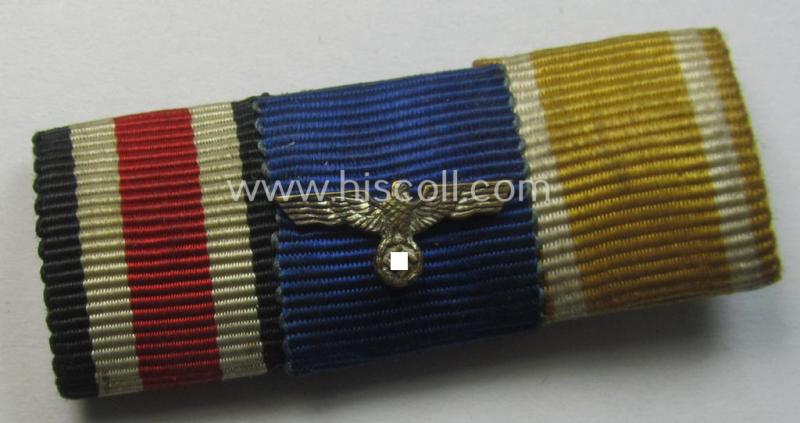 3-pieced WH (Heeres- ie. KM) medal-bar (ie. 'Band- o. Feldspange') showing the ribbons for a: an: 'EKII. Kl.', a: 'WH-DA der 4. Kl.' and a: 'Westwall'-medal