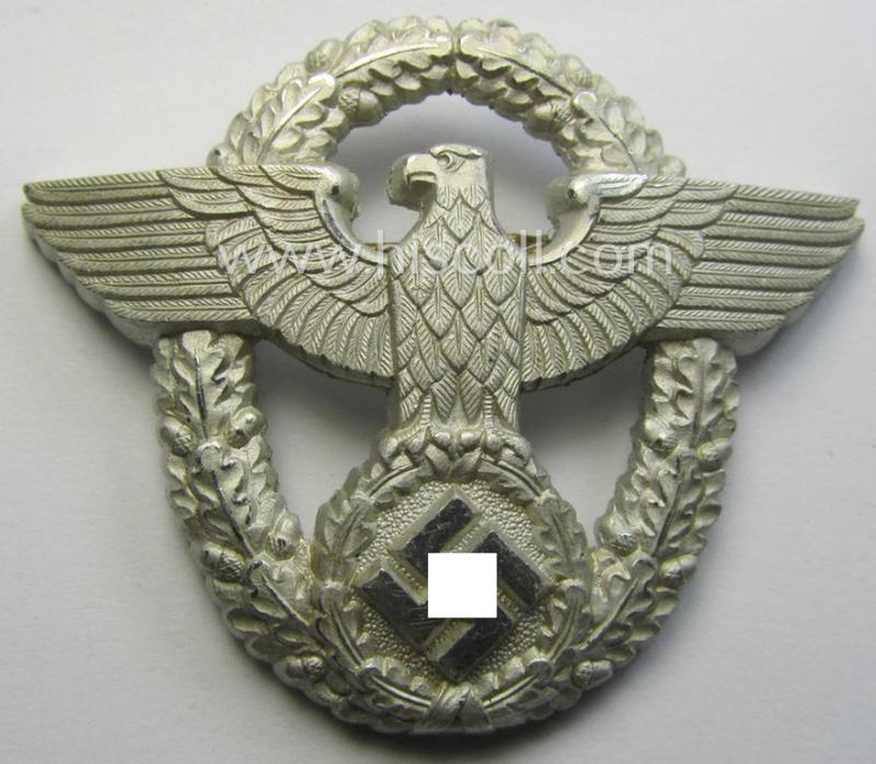 Aluminium-based, 'Polizei'- (ie. police-) visor-cap eagle being a bright-silver-coloured- (and non-maker-marked) example