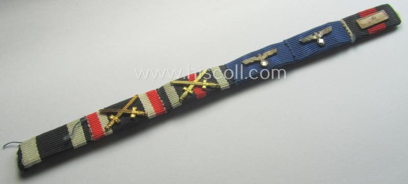 6-pieced ribbon-bar (ie. 'Feld- o. Bandspange') showing an: 'EKII. Kl.', a: 'KvK II.Kl. m. S., a: 'FKK m. S.', 2 WH 'DA' and a: Czech 'Anschluss'-medal with 'PB-Spange'