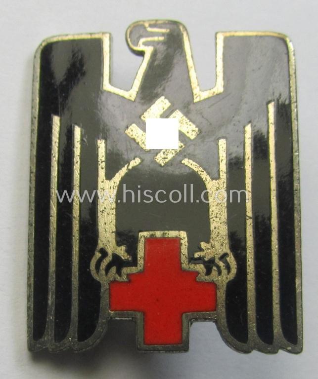 Larger-sized, multi-coloured- and/or neatly enamelled DRK (ie. 'Deutsches Rotes Kreuz') visor-cap badge (or: 'Mützenabzeichen für Schirmmütze')