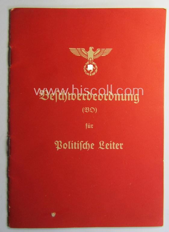 N.S.D.A.P.- (ie. 'Politsche Leiter'-) related instruction-booklet entitled: 'Beschwerdeordnung (BO) für Politische Leiter'