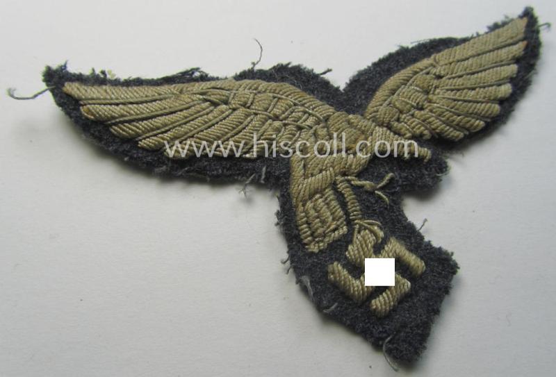 WH (LW) EM/NCO- (evt. officers'-) type, hand-embroidered breast-eagle (ie. 'Brustadler für Mannschaften u. Uffz. der LW') being a: 'down-tailed'-example