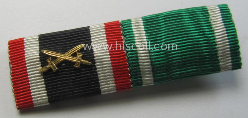 2-pieced, WWII-period (ie. 'Ostvölker'-related!) ribbon-bar (ie. 'Band- o. Feldspange') showing the ribbons for a: 'KvK II. Kl. mit Schwn.' and a: 'Tapferkeitsausz. für Angeh. der Ostvölker, 2. Kl. in S. mit Schwn.'
