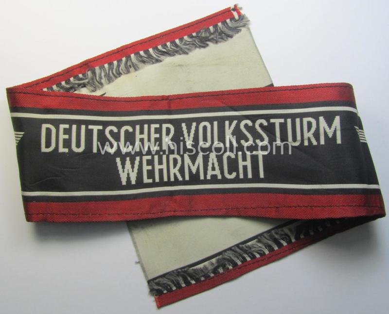 Later-war-period: 'Deutscher Volkssturm'-armband (ie. 'Armbinde') being a truly rarely encountered example as executed in 'BeVo'-weave-pattern