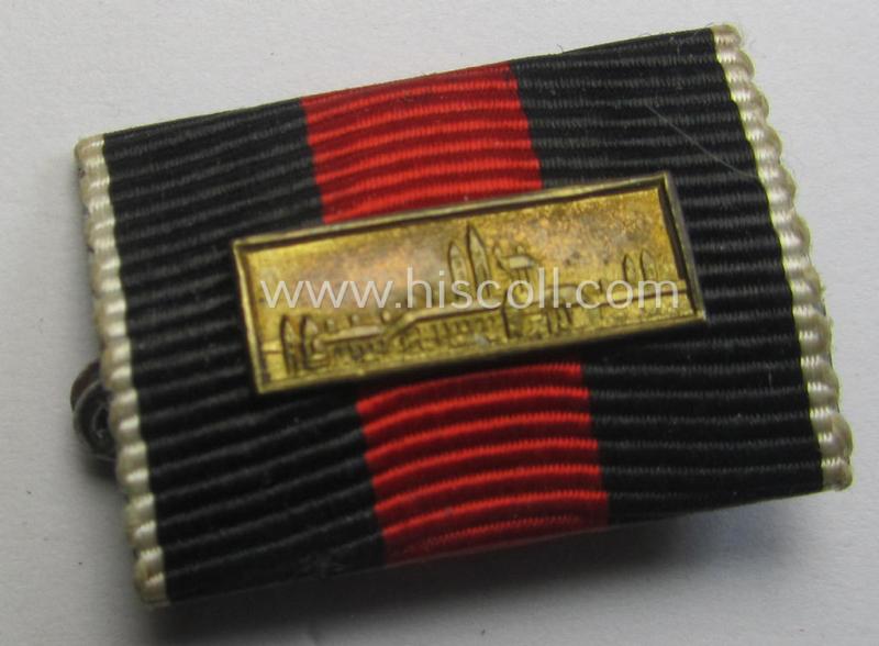 Single-pieced WH (Heeres etc.) ribbon-bar (ie. 'Band- o. Feldspange') that is showing the ribbon for a Czech 'Anschluss'-medal (and having a detailed- and larger-sized miniature 'Prager Burg-Spange' period-attached)