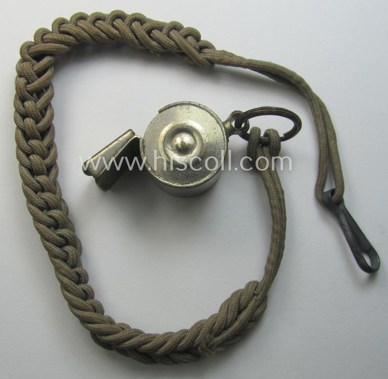 WH (Heeres, Kriegsmarine, HJ etc.) personal-equipment-item: a nickle-chrome-based flute (ie. 'Dienstflöte') onto its original (greyish-coloured- and/or twisted) lanyard