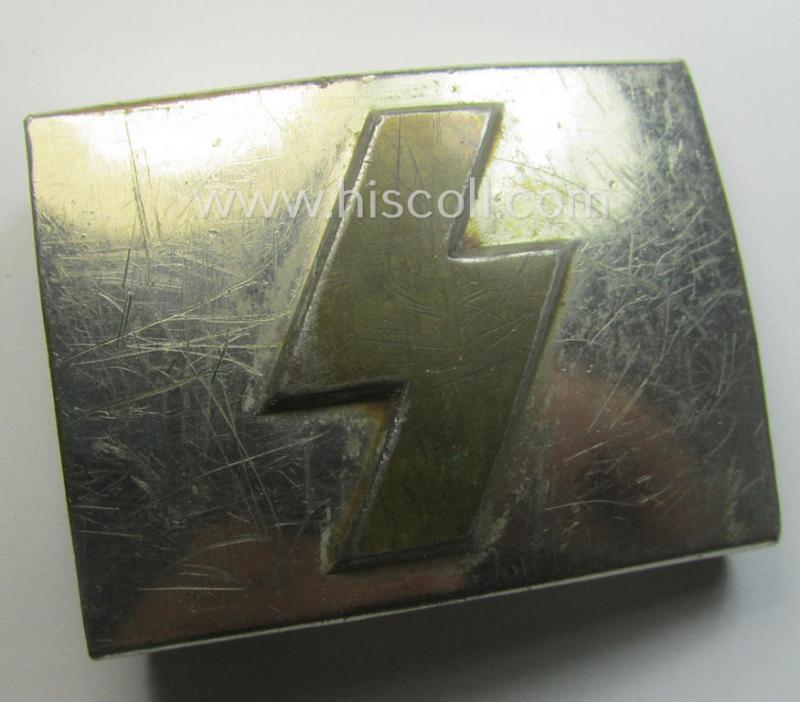 DJ (ie. 'Deutsches Jungvolk') silver-coloured- (ie. typical nickle-chromed) belt-buckle (ie. 'Koppelschloss') being a clearly maker- (ie. 'RzM M4/46'-) marked example that comes in a just moderately used- ie. worn, condition