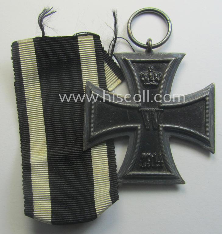 WWI-period: 'Eisernes Kreuz II. Klasse' (being a fully untouched and maker-marked example that comes with its fairly long-sized ribbon ie. 'Bandabschnitt')