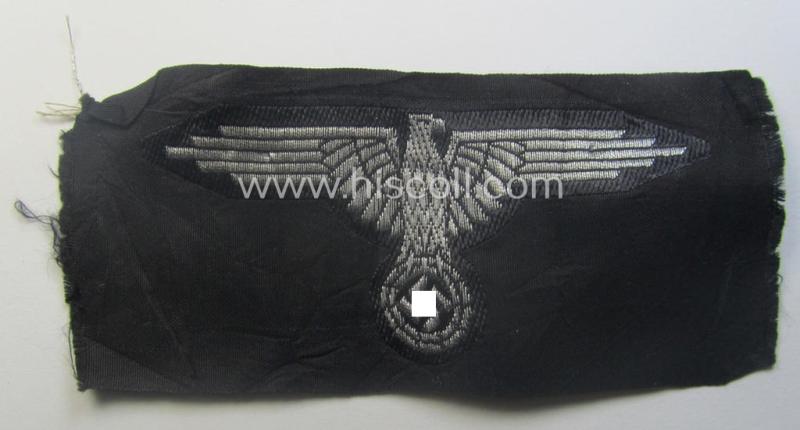 Rarely encountered, mid- (ie. later-war-) pattern 'SS' (ie. 'Waffen-SS') officers'-pattern arm-eagle (ie. 'Ärmeladler für Führer der Waffen-SS') as executed in the neat 'BeVo', flatwire-weave-style
