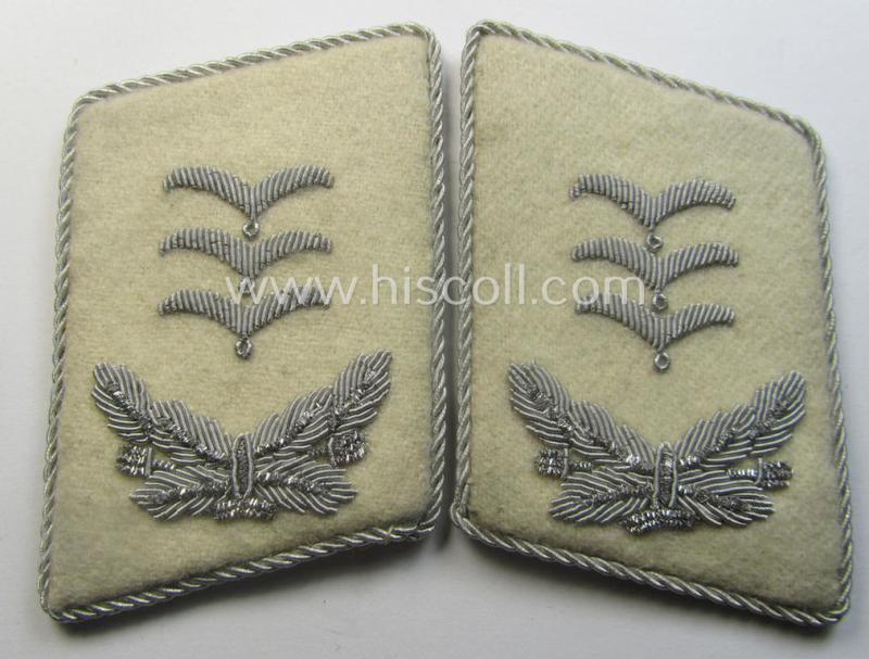 Rarely seen - and fully matching! - pair of hand-embroidered WH (Luftwaffe) officers'-type collar-patches as executed in white-coloured wool as intended for a: 'Hauptmann' serving within one of the units of the: 'Hermann Göring-Division'