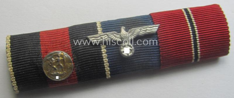 Interesting - and usually assembled! - 3-pieced, WH (Heeres o. KM) ribbon-bar (ie. 'Feld- o. Bandspange') showing two unusally encountered devices