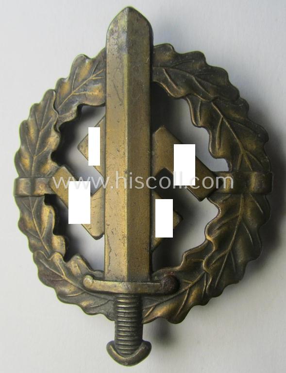 Early- (ie. mid-) war-period example of an: 'SA-Sportabzeichen in Bronze' being a very detailed and maker- (ie. 'Berg u. Nolte'-) marked example that is void of an impressed bearers'-number