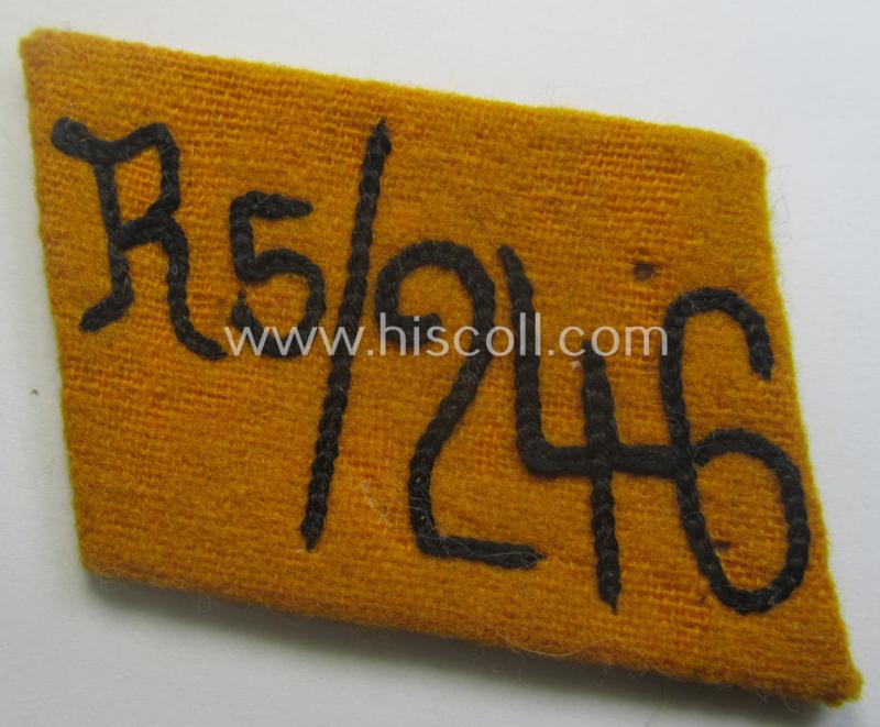 Single, SA (ie. 'Sturmabteilungen') collar-patch (ie. 'Kragenspiegel'): 'SA-Mitglied' serving within the: 'SA-Standarte R5/246' ('SA-Gruppe Elbe o. Neckar')