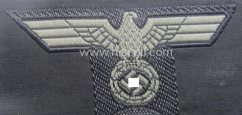 WH (Heeres) 'Pz'-related, 'T-shaped' ie. 'M42'-pattern cap-eagle/cocarde (ie. 'Mützentrapez') as executed in 'BeVo'-weave pattern as was specifically produced for usage on the (impopular) 'M-42'-model Pz-side-caps (ie. 'Schiffchen-Mützen')