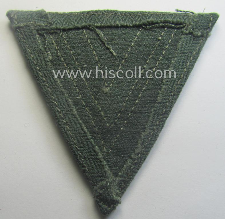 WH (Heeres ie. Waffen-SS) 'Armwinkel' (or: arm-chevron) as was executed on a greenish-coloured- and/or 'HBT'-like (ie. 'Drillich'-) based background as was specifically intended for usage by an: 'Obergefreiter' (ie. 'SS-Rottenführer')