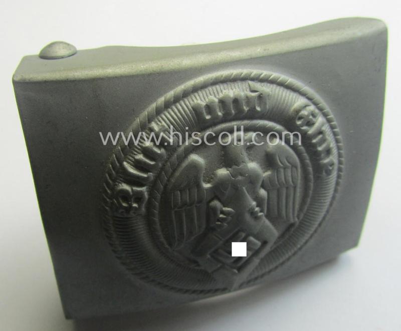 'Anodised'- (and 'virtually mint'!) 'HJ'- (ie. 'Hitlerjugend'-) related enlisted-mens'- (ie. NCO-) type belt-buckle being a non-maker-marked example that still retains its (period glued-in!) 'RzM'-etiket and that comes in a wonderful, condition