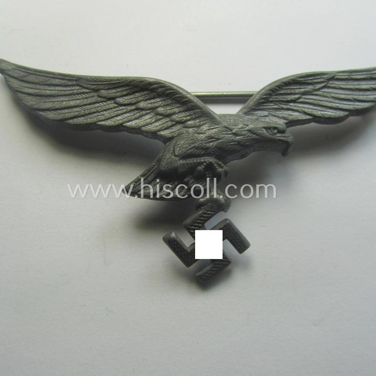 WH (Luftwaffe) zinc- (ie. 'Feinzink'-) based breast-eagle as was specifically intended for usage on the white summer-tunics (ie. 'Brustadler für Sommerrock') being a detailed- and maker- (ie. 'A'-) marked specimen