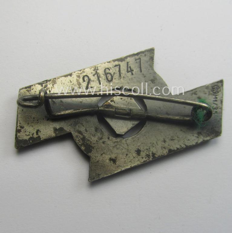 DJ- (ie. 'Deutsches Jungvolk'-) so-called: 'Leistungsabzeichen in Silber' (or: silver-class youth sports'-badge) being a clearly maker- (ie. 'RzM - M1/35'-) marked specimen that shows an engraved (unique) bearers'-numeral ('216747')