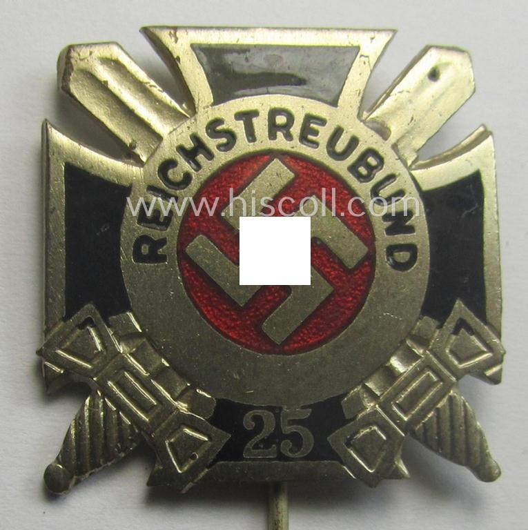 Membership lapel-pin (or: 'Mitgliedsabzeichen') aka: 'Ehrennadel für 25jährige Mitgliedschaft im Reichstreubund ehemaliger Berufssoldaten (o. RTB)' being a maker- (ie. 'Gante - Berlin'-) marked example